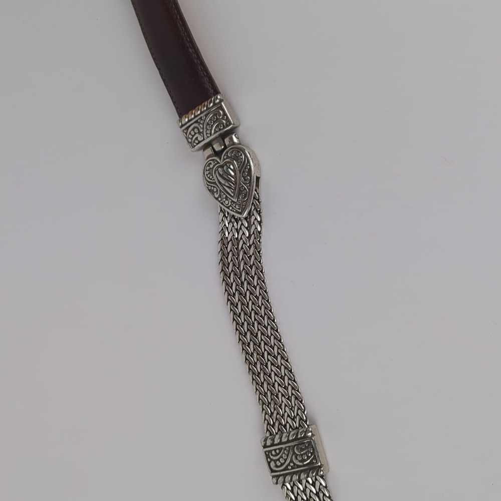 BRIGHTON Bali Silver Heart Link Triple Chain Brown Leather Belt - Picture 7 of 7